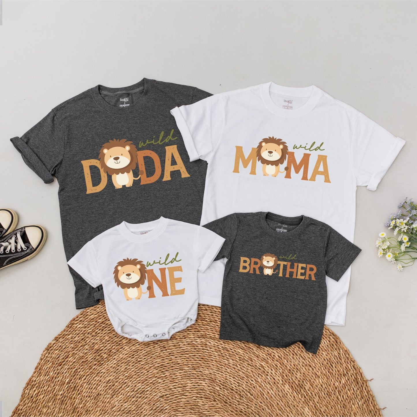 Personalized Wild One Matching Family Birthday T-Shirt Romper Set for Mommy Daddy Baby Jungle Safari Animals First Celebration Party Outfit