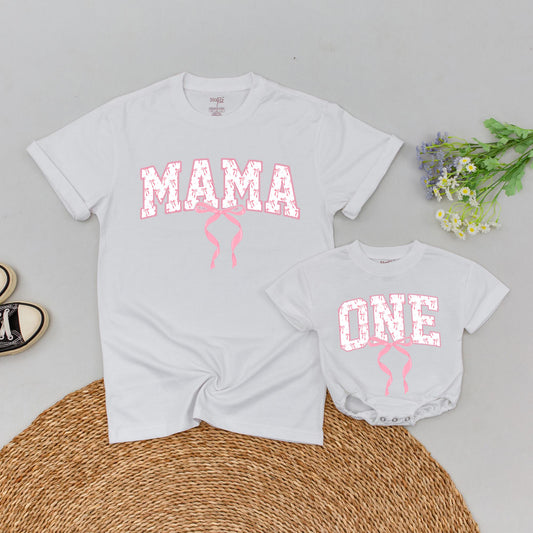 Personalized Matching Family Pink Bow First Birthday Girl T-Shirts Comfortable Soft Cotton Party Gift Outfits for Mom Dad Baby Girl