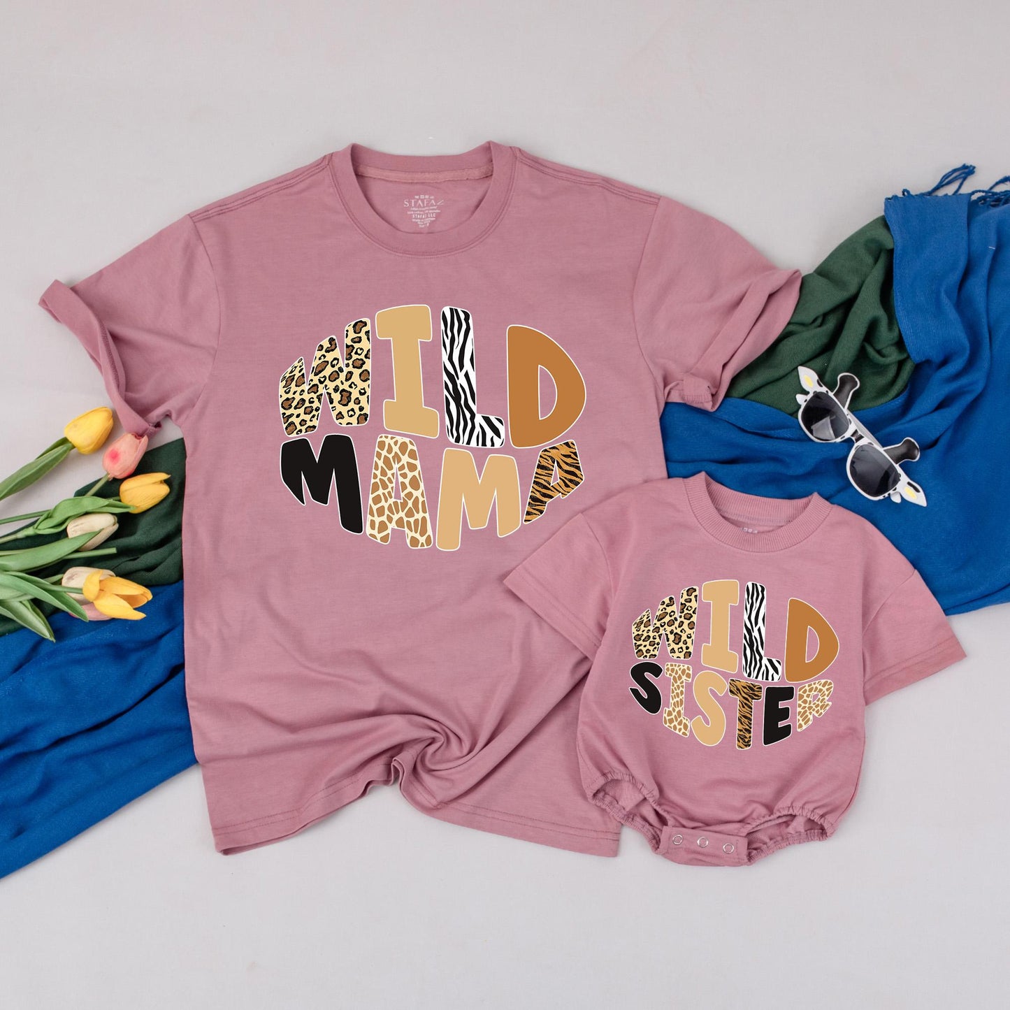 Personalized Wild Safari Family Matching T-Shirts and Romper for a Wild One Birthday Celebration Vacation Outfits