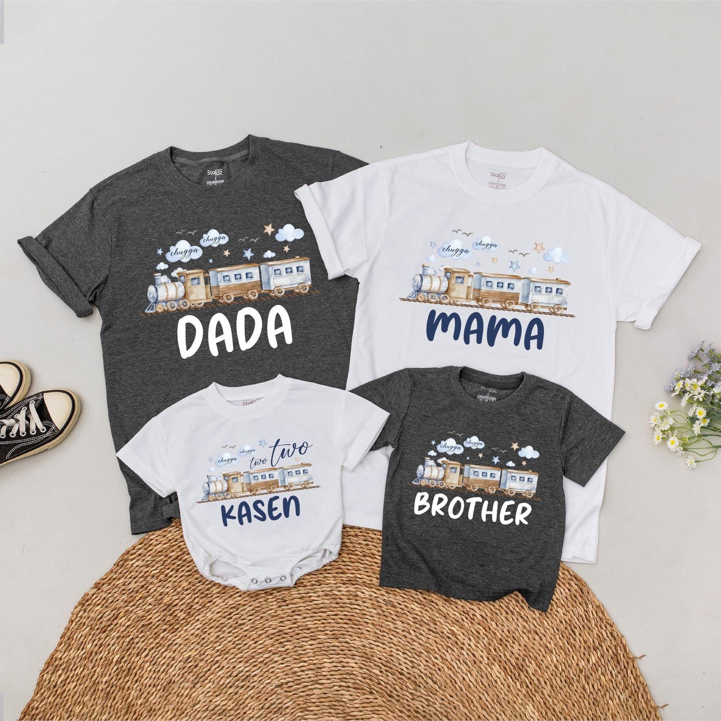 Personalized Choo Choo I'm 2 Train Birthday Family Matching T-Shirt for Toddler Boy Girl 2nd Birthday Party Celebration Gift