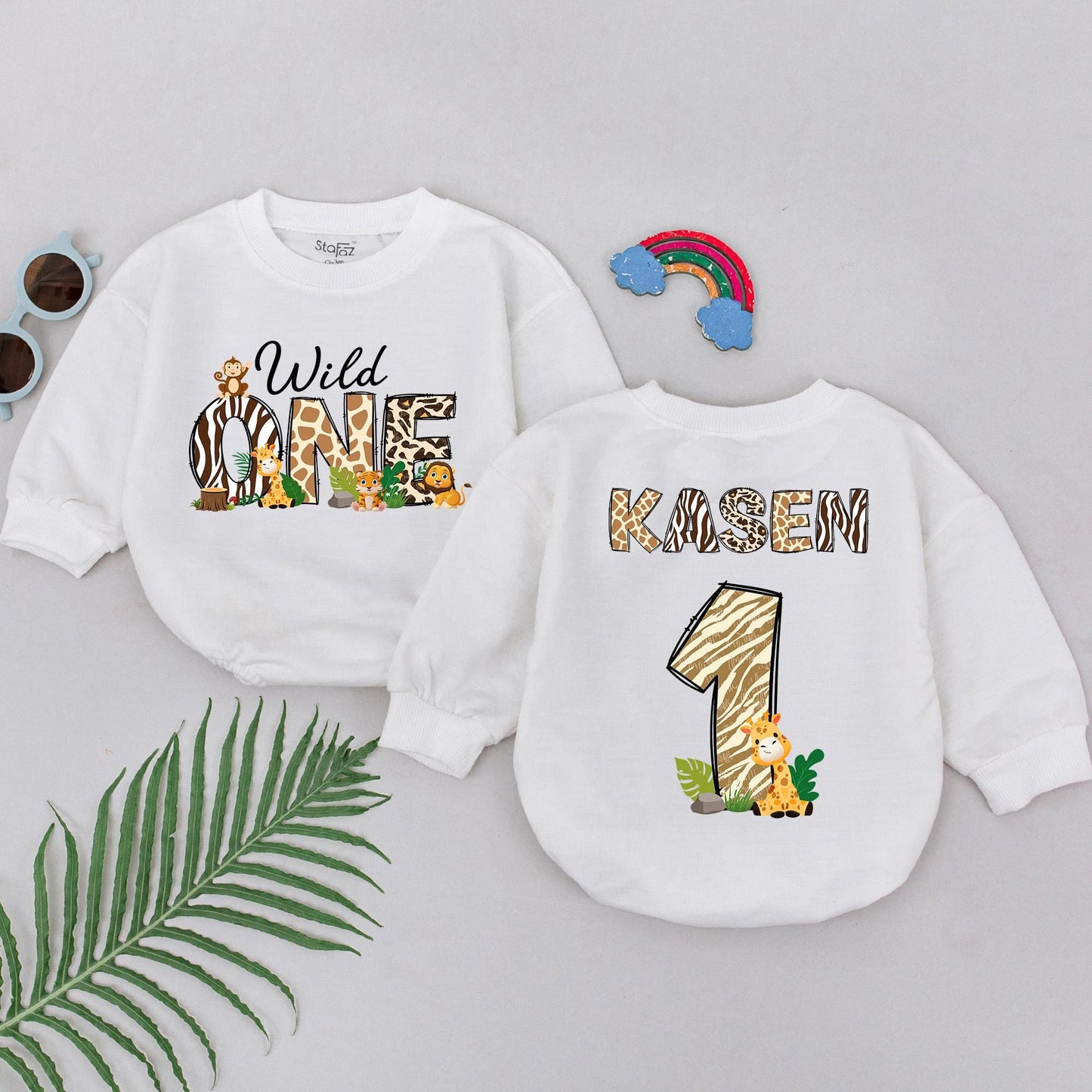 Wild One Safari Birthday Romper for Baby Boy Girl First Birthday Fun Cartoon Animals & Wild Patterns Celebrate 1 Year Old