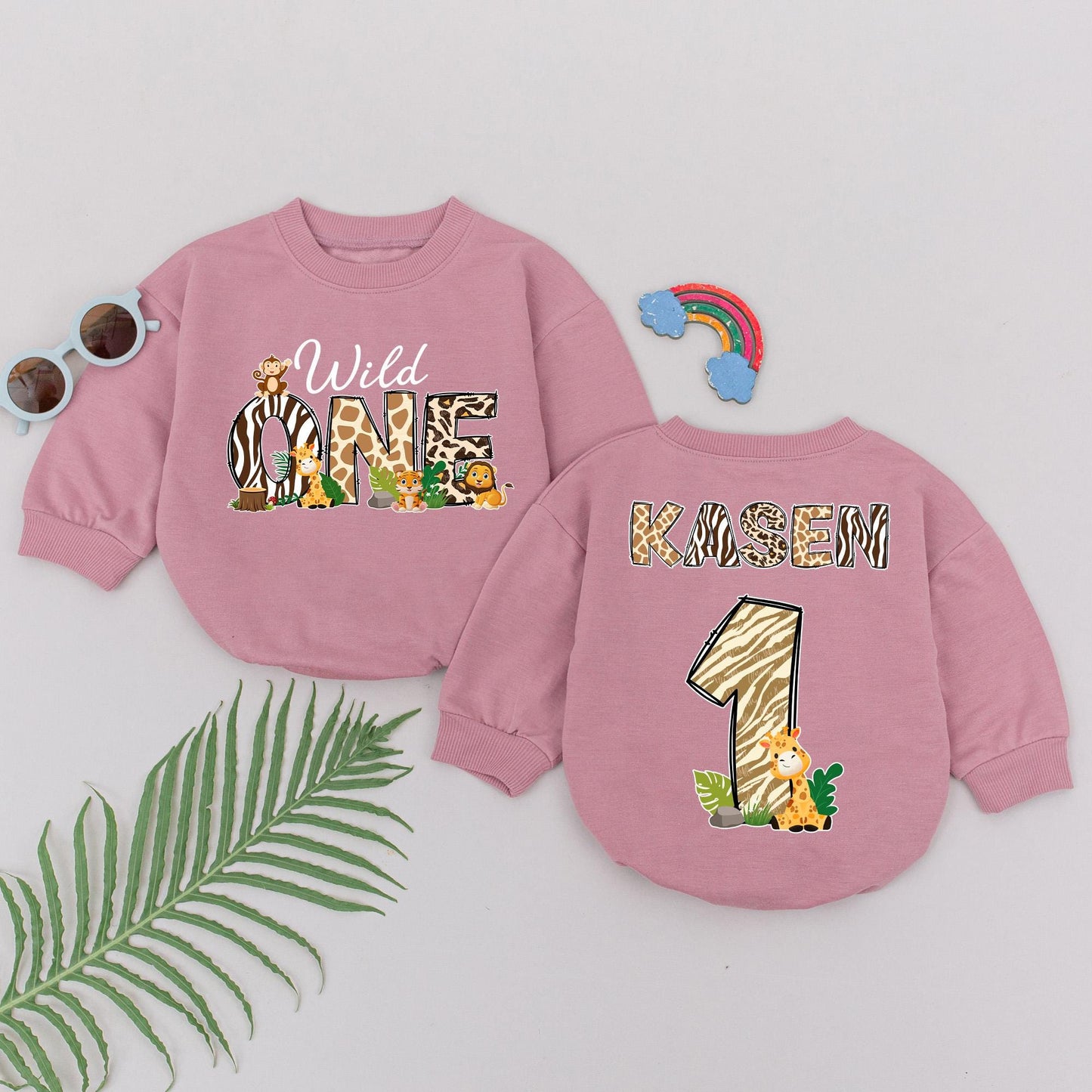 Wild One Safari Birthday Romper for Baby Boy Girl First Birthday Fun Cartoon Animals & Wild Patterns Celebrate 1 Year Old