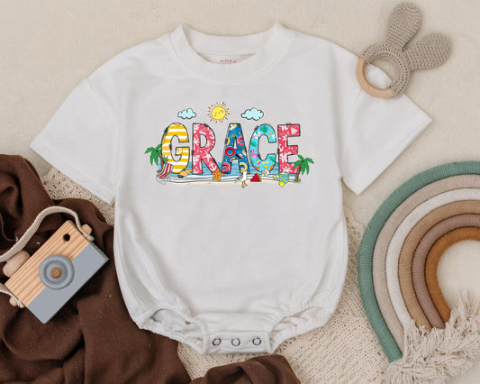 Personalized Beach Baby Romper Summer Name Bodysuit Tropical Vacation Outfit Cute Newborn Infant Summer Clothes Gift