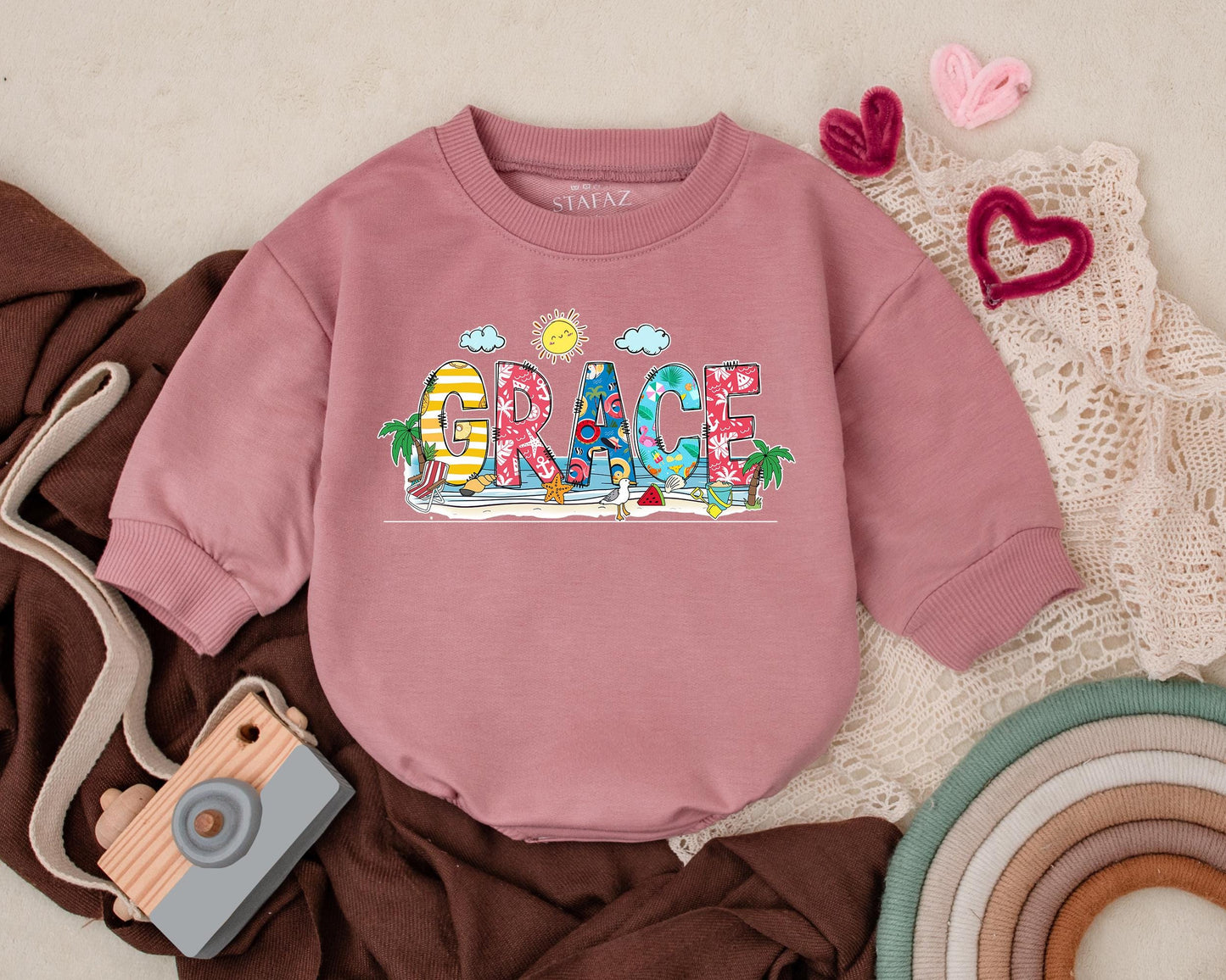 Personalized Beach Baby Romper Summer Name Bodysuit Tropical Vacation Outfit Cute Newborn Infant Summer Clothes Gift