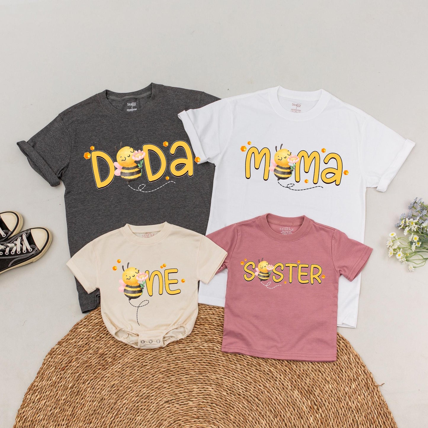 Personalized Bee 1st Birthday Family Matching Shirts for Mommy Daddy and Child Bumblebee Party Outfit Gift Idea First Birthday Celebration