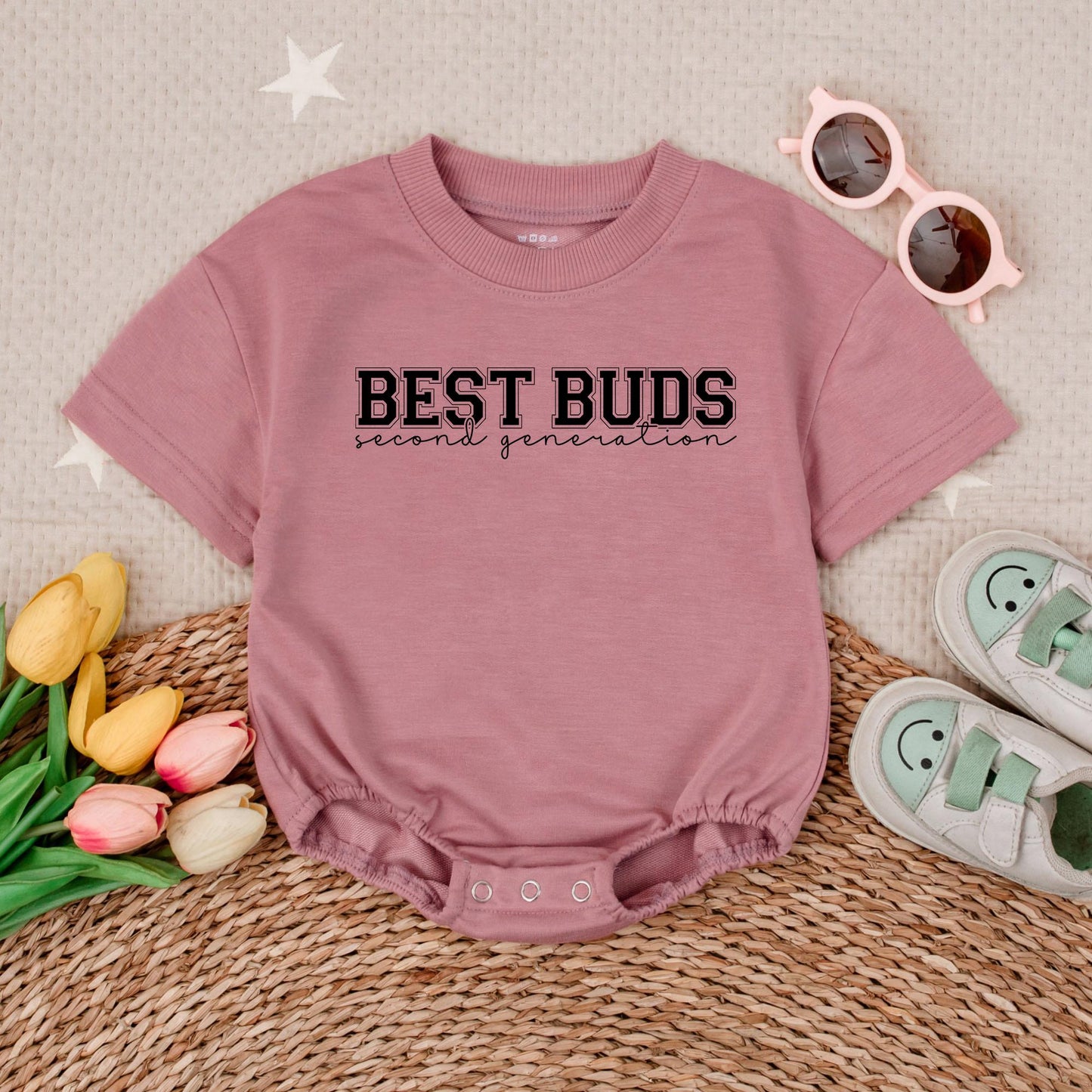 Best Buds Second Generation Baby Romper Short Sleeves Baby Announcement Best Friend Outfit Baby Shower Gift Cute New Baby Clothes