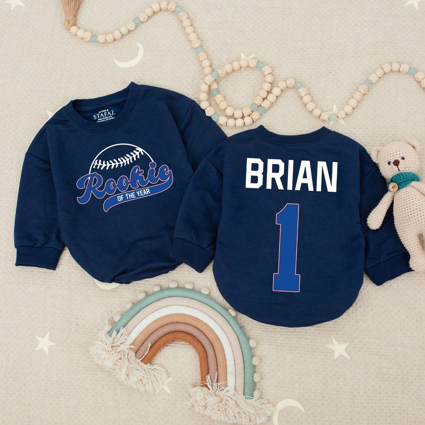 Rookie of the Year Baseball Birthday Romper, Baby Boy 1st Birthday Outfit, Red & Blue Sports Bodysuit for a Fun Celebration