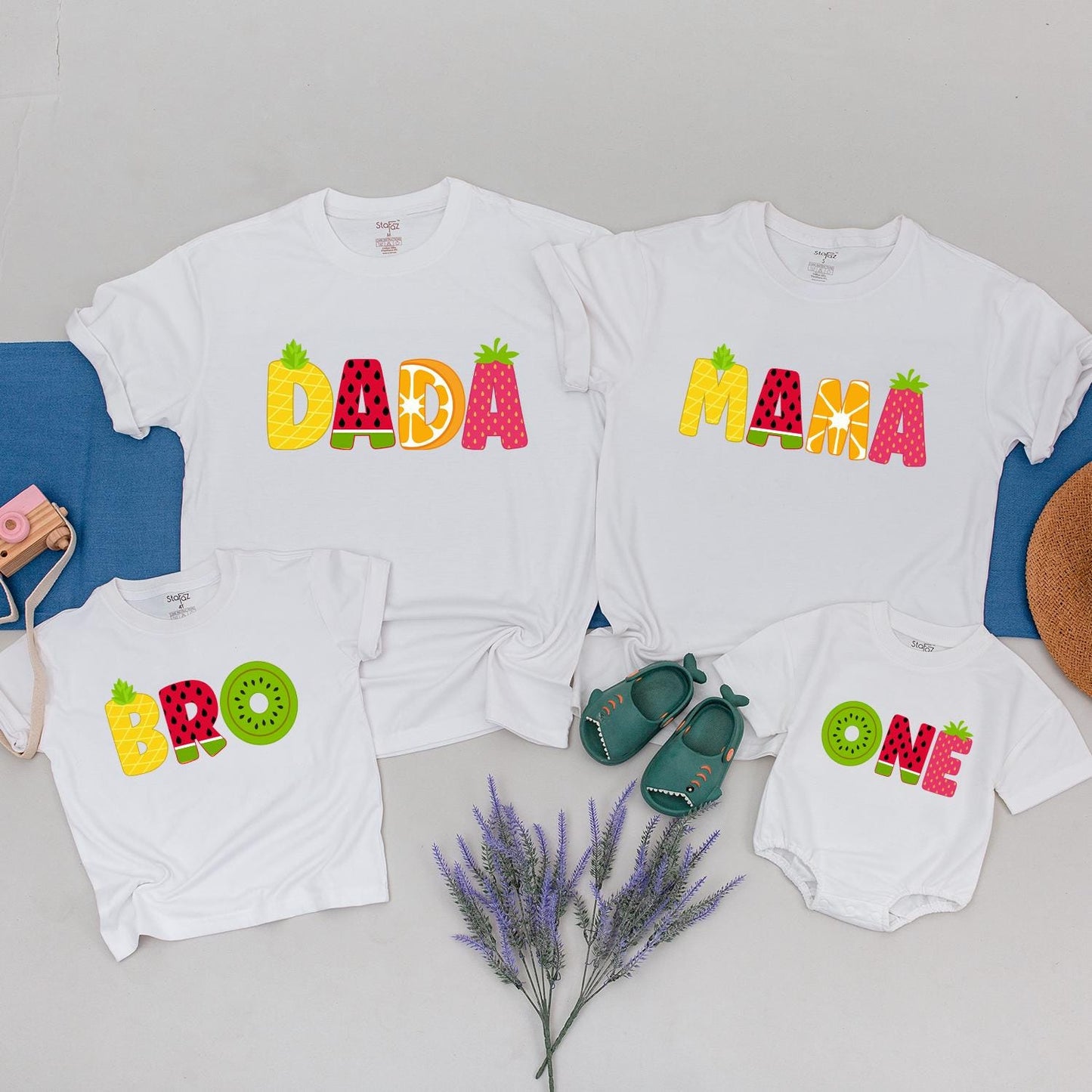Fruit Matching Family T-Shirts Adorable Summer Outfit for First Birthday Parties and Outings Personalized with Your Names
