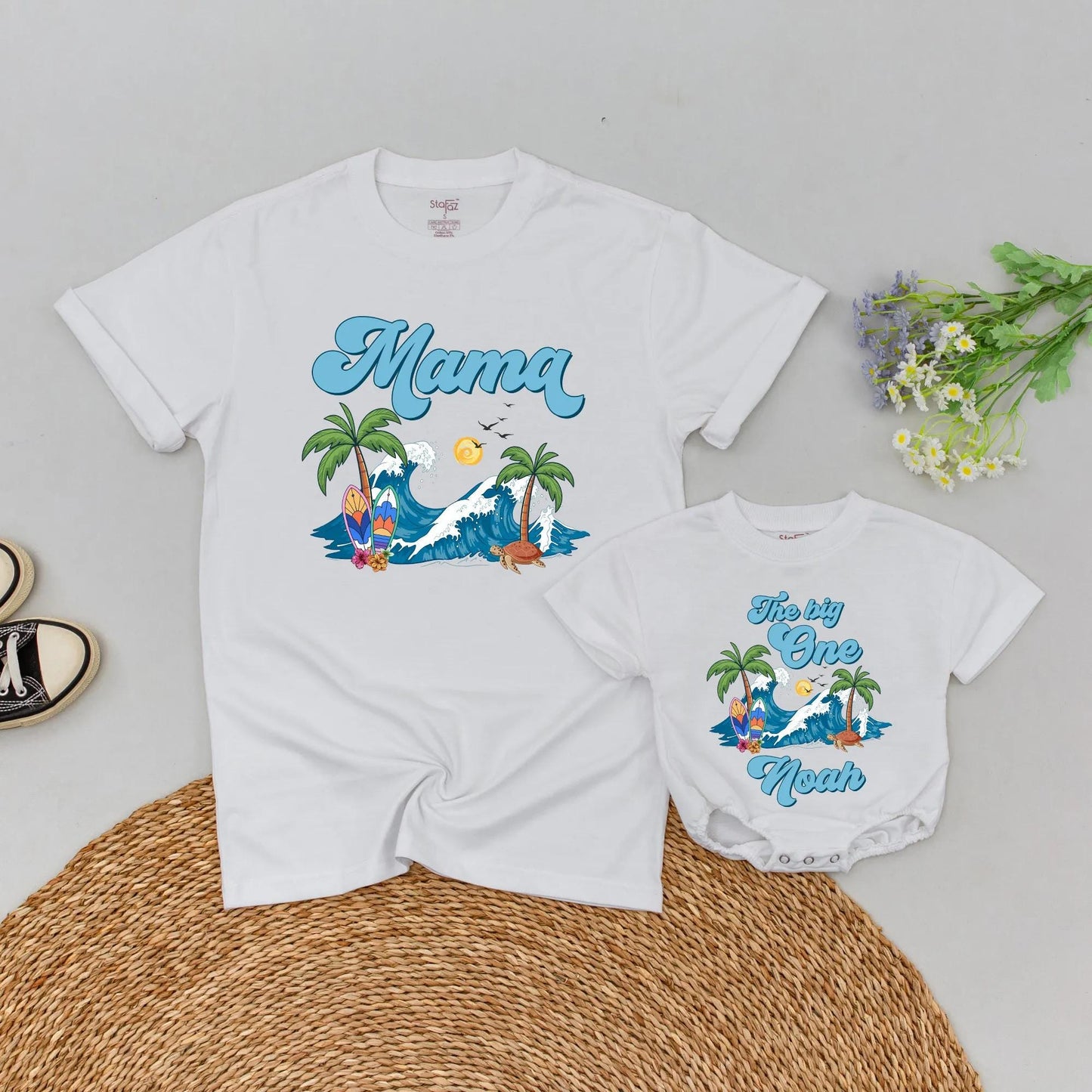 Personalized Surf Birthday Family T-Shirt Fun Surfing Theme First Birthday Celebration Summer Vacation Beach Tee Matching