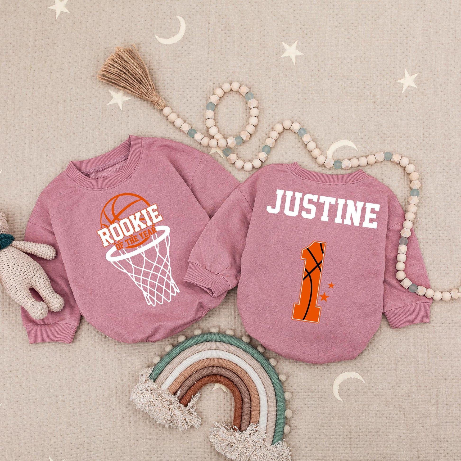 Rookie of the Year 1st Birthday Romper for Baby Ballers! Custom Justine One Bodysuit, Sporty First Birthday Outfit, Orange & Black Basketball Theme