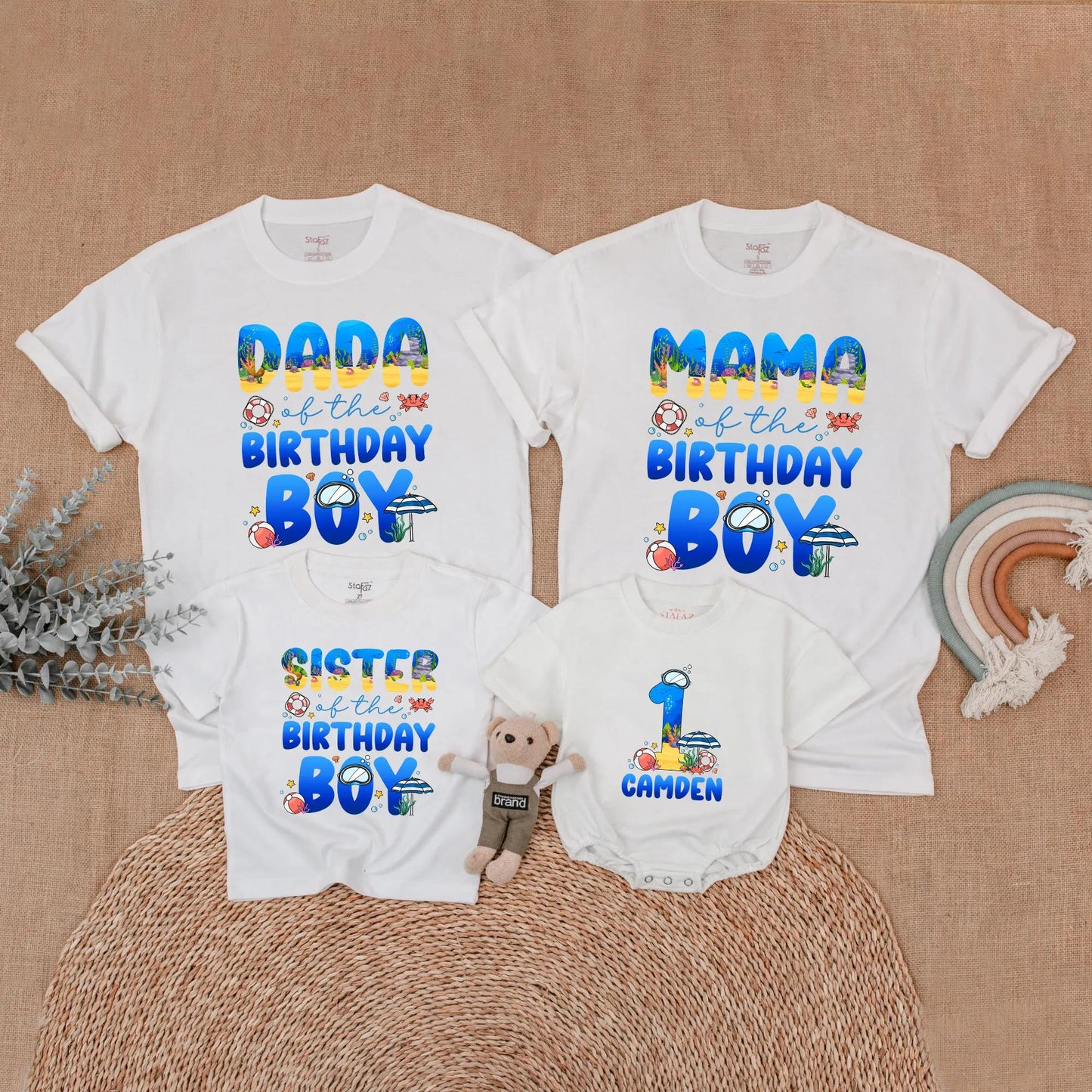 Ocean Birthday Matching Family Shirts Sea Animals Theme First Birthday Party Gift "Oneder the Sea" "Whale Birthday"