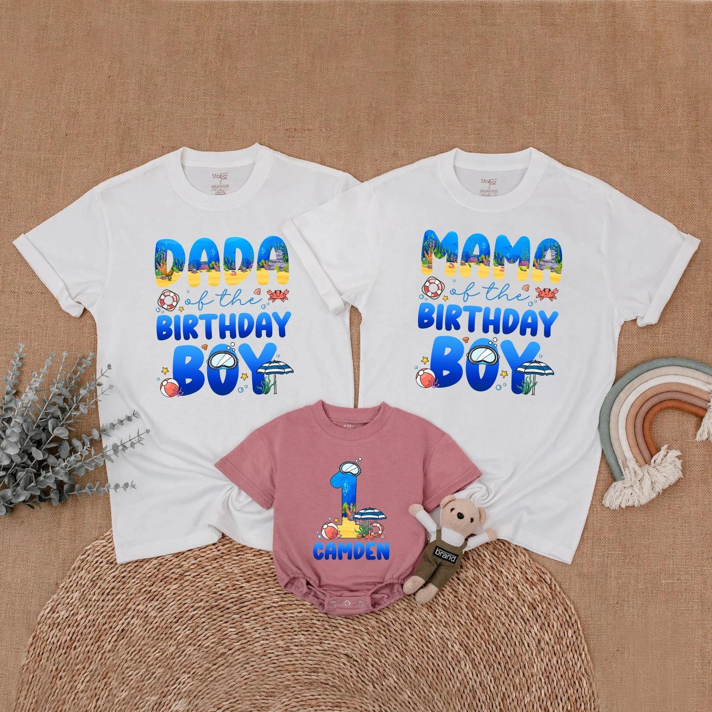 Ocean Birthday Matching Family Shirts Sea Animals Theme First Birthday Party Gift "Oneder the Sea" "Whale Birthday"