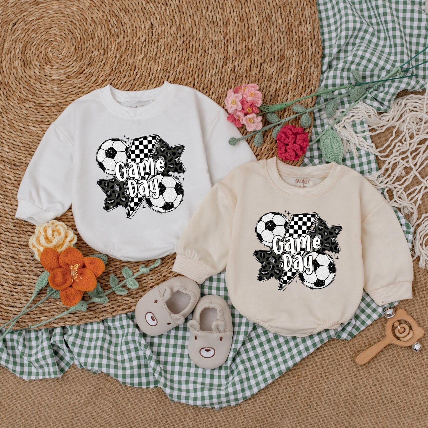 Vintage Soccer Bow Baby Romper Gameday Outfit for Girls Cute Soccer Baby Shower Gift Seasonal Soccer Style