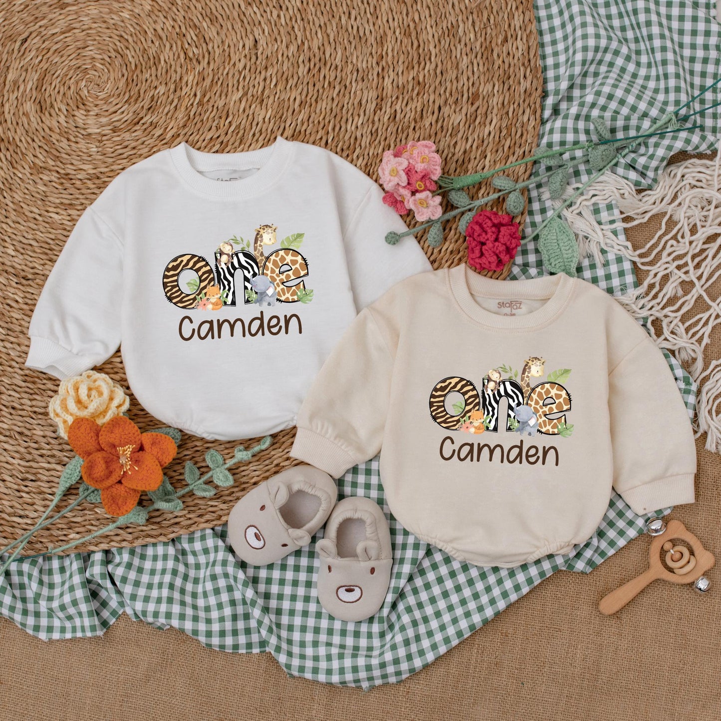 Wild One Safari Animals Romper Baby Boy 1st Birthday Outfit Safari Birthday Bodysuit First Birthday Boy Clothes
