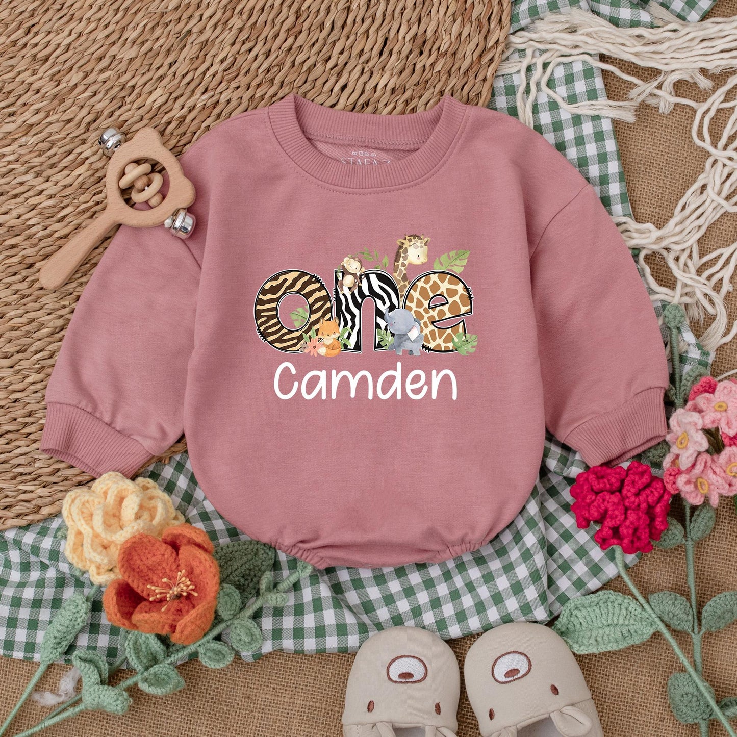 Wild One Safari Animals Romper Baby Boy 1st Birthday Outfit Safari Birthday Bodysuit First Birthday Boy Clothes