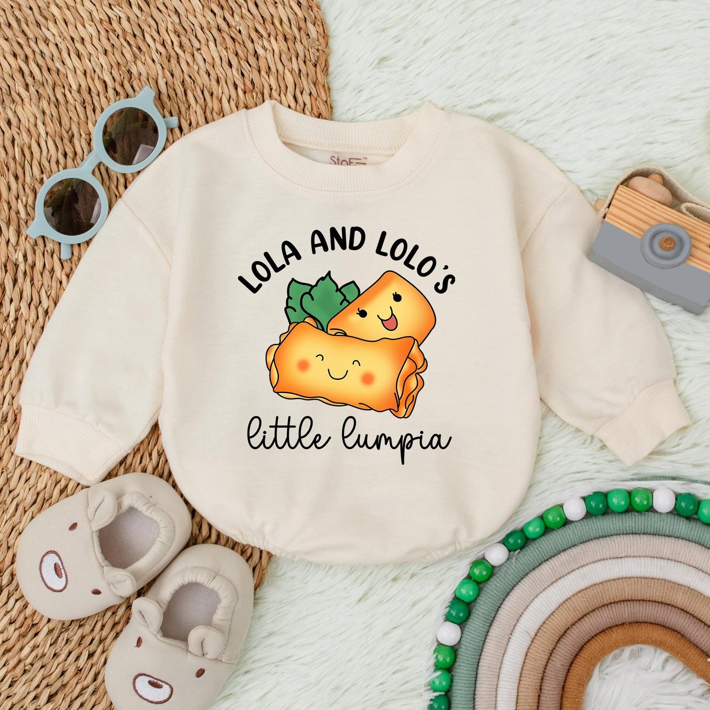 Lola and Lolo's Little Lumpia Baby Romper Cute Food Bodysuit Baby Girl Outfit Lola Grandma Gift