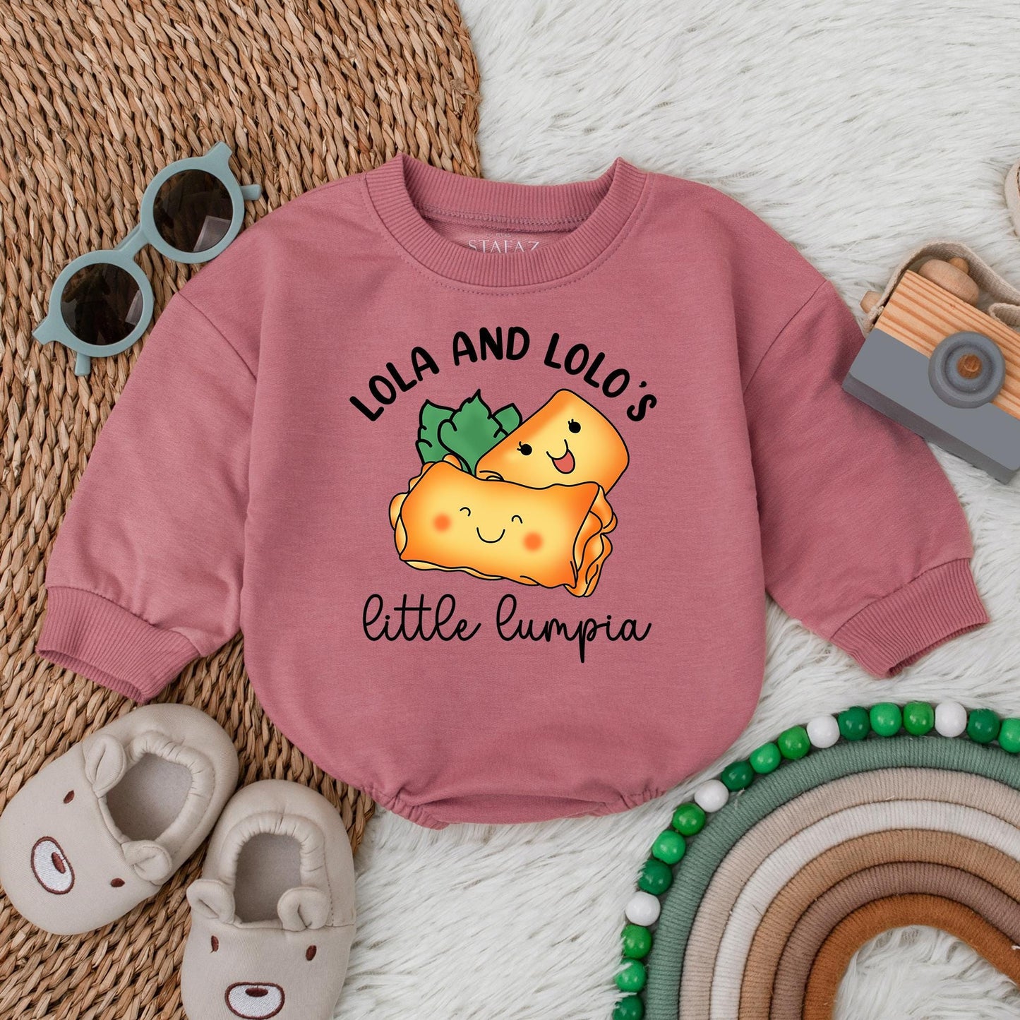 Lola and Lolo's Little Lumpia Baby Romper Cute Food Bodysuit Baby Girl Outfit Lola Grandma Gift