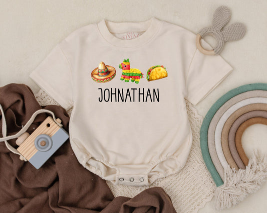 I'm Just Here For The Tacos Romper Personalized 1st Birthday Outfit Cinco De Mayo Taco Tuesday Baby Bodysuit Fiesta