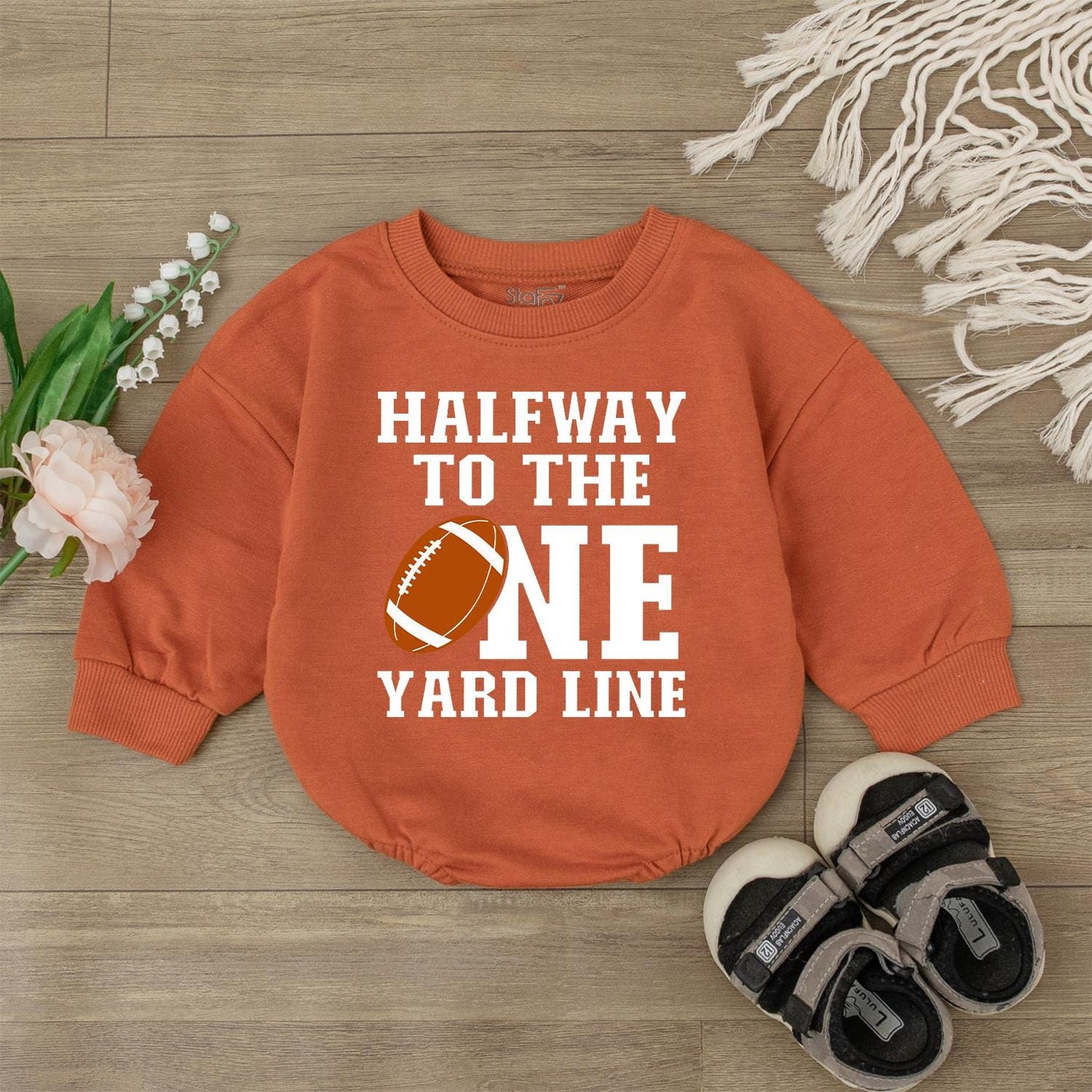 Half Way To One Football Birthday Romper Baby Boy Sport Outfit 1/2 Birthday Gift