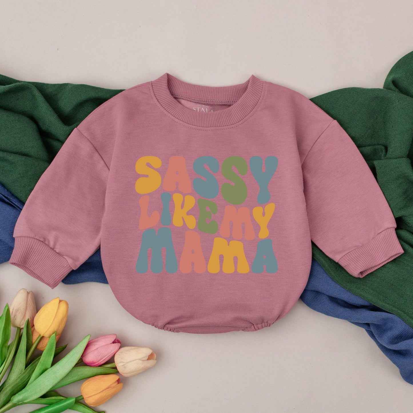 Retro Sassy Like My Mama Romper, Matching Mommy's Girl Outfit, Newborn First Mother's Day Gift Set for Baby Girls Soft Cotton Clothes 135 chars