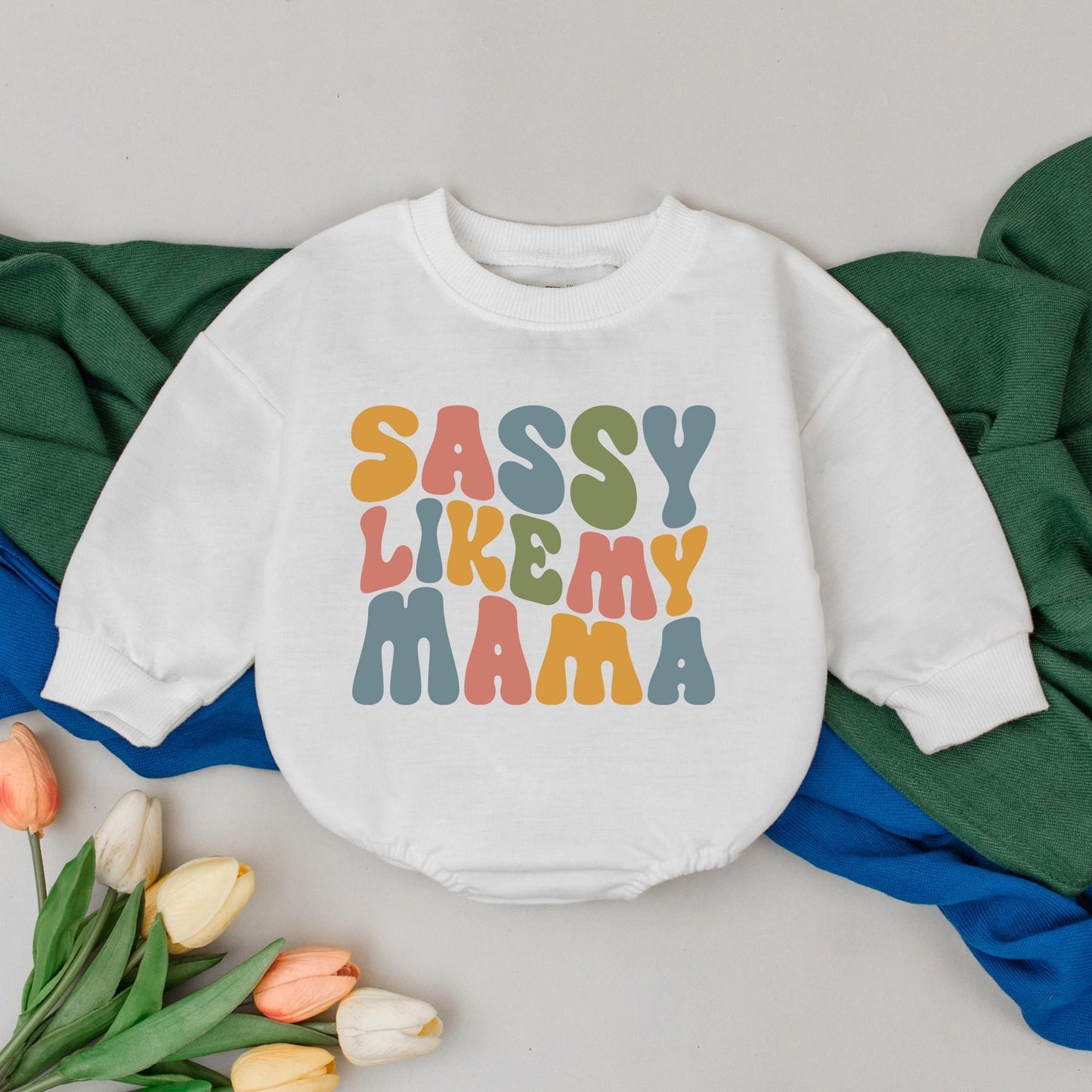 Retro Sassy Like My Mama Romper, Matching Mommy's Girl Outfit, Newborn First Mother's Day Gift Set for Baby Girls Soft Cotton Clothes 135 chars