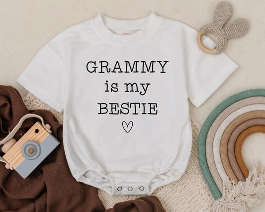 Grammy Is My Bestie Baby Bodysuit Funny Grandma Outfit Newborn Gift for Grandmother Cute Infant Romper Soft Cotton Apparel Mother's Day Baby Clothes