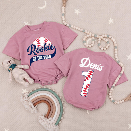 Rookie Of The Year Baseball Birthday Romper Navy Red Baby Boy, Sports Theme First Birthday Bodysuit, Baseball Party Outfit 130-140 Characters
