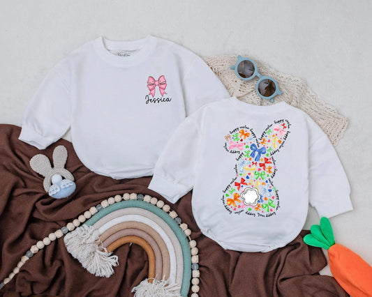 Personalized First Easter Baby Romper Custom Name Easter Bunny Outfit for Boys Girls Baby Shower Gift