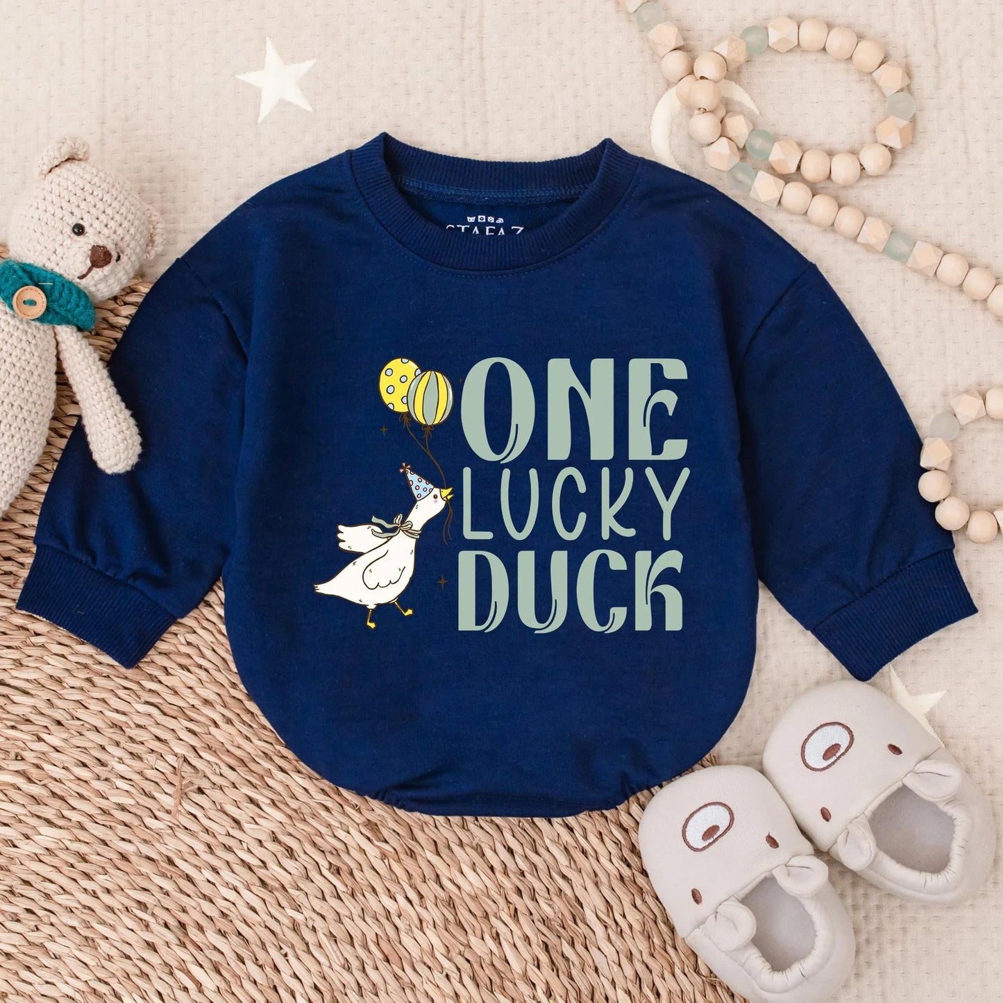 One Lucky Duck First Birthday Romper Outfit for Baby Boy Cute Ducky Theme Party Celebration Clothes Comfortable Soft Cotton Gift