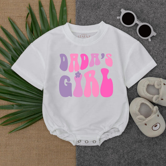 Dada's Girl Pink Lavender Bubble Romper Baby Baggy T-Shirt Outfit Adorable Newborn Infant Girl First Fathers Day Gift Soft Comfortable Clothing