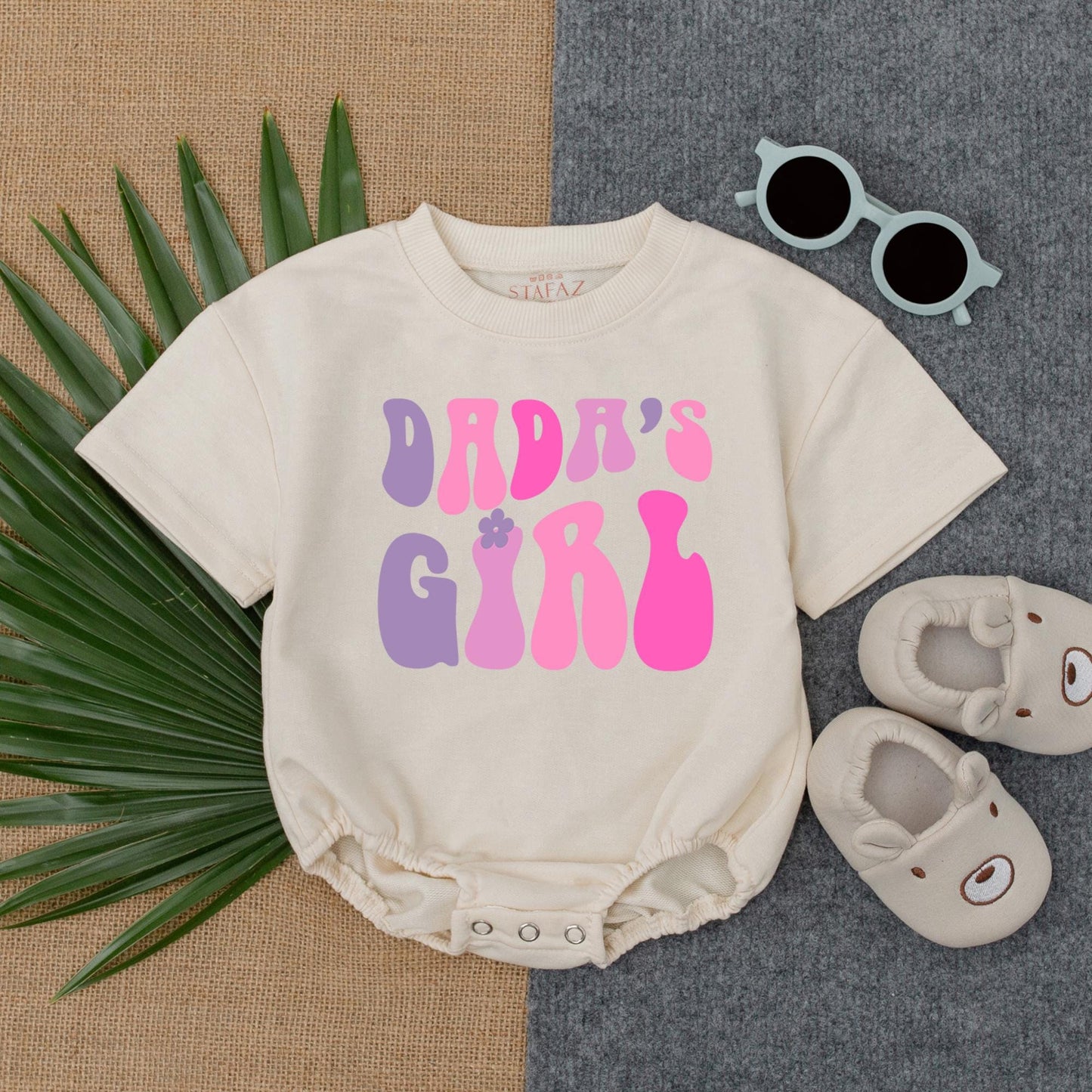 Dada's Girl Pink Lavender Bubble Romper Baby Baggy T-Shirt Outfit Adorable Newborn Infant Girl First Fathers Day Gift Soft Comfortable Clothing