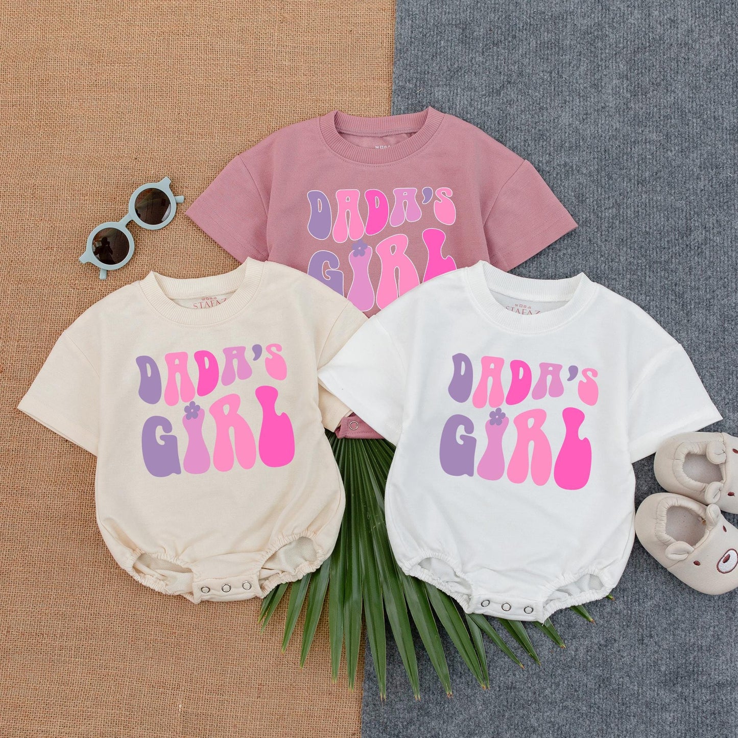 Dada's Girl Pink Lavender Bubble Romper Baby Baggy T-Shirt Outfit Adorable Newborn Infant Girl First Fathers Day Gift Soft Comfortable Clothing