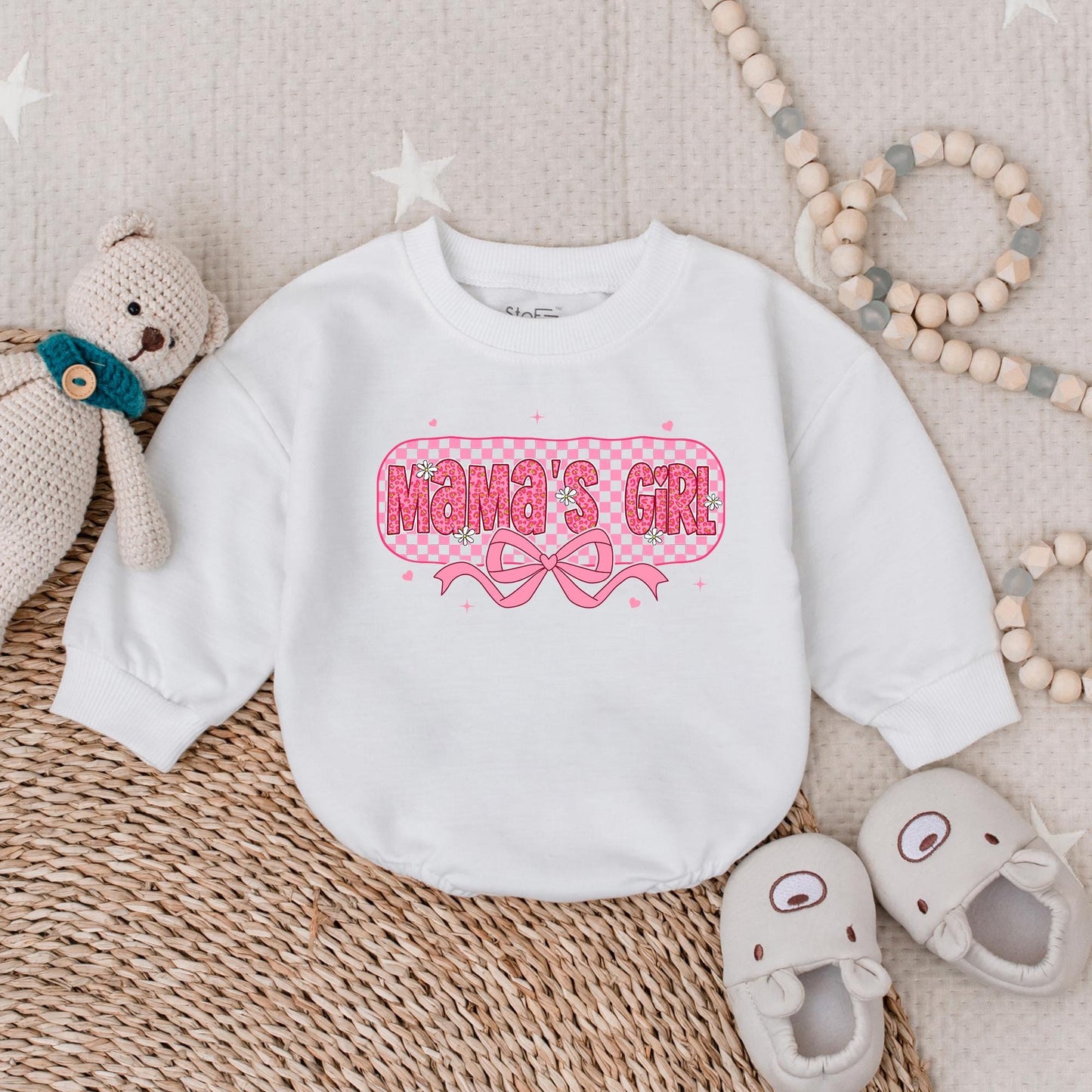 Mama's Girl Baby Checker Bubble Romper Adorable Mother's Day Gift Newborn Infant Girl Soft Comfortable Spring Outfit Sweet Design