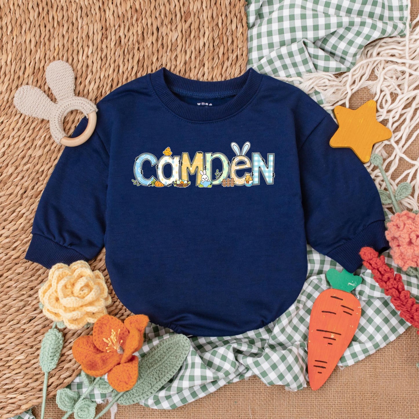 Personalized Easter Baby Boy Romper Custom My First Easter Outfit Bubble Bodysuit Cute Bunny Gift