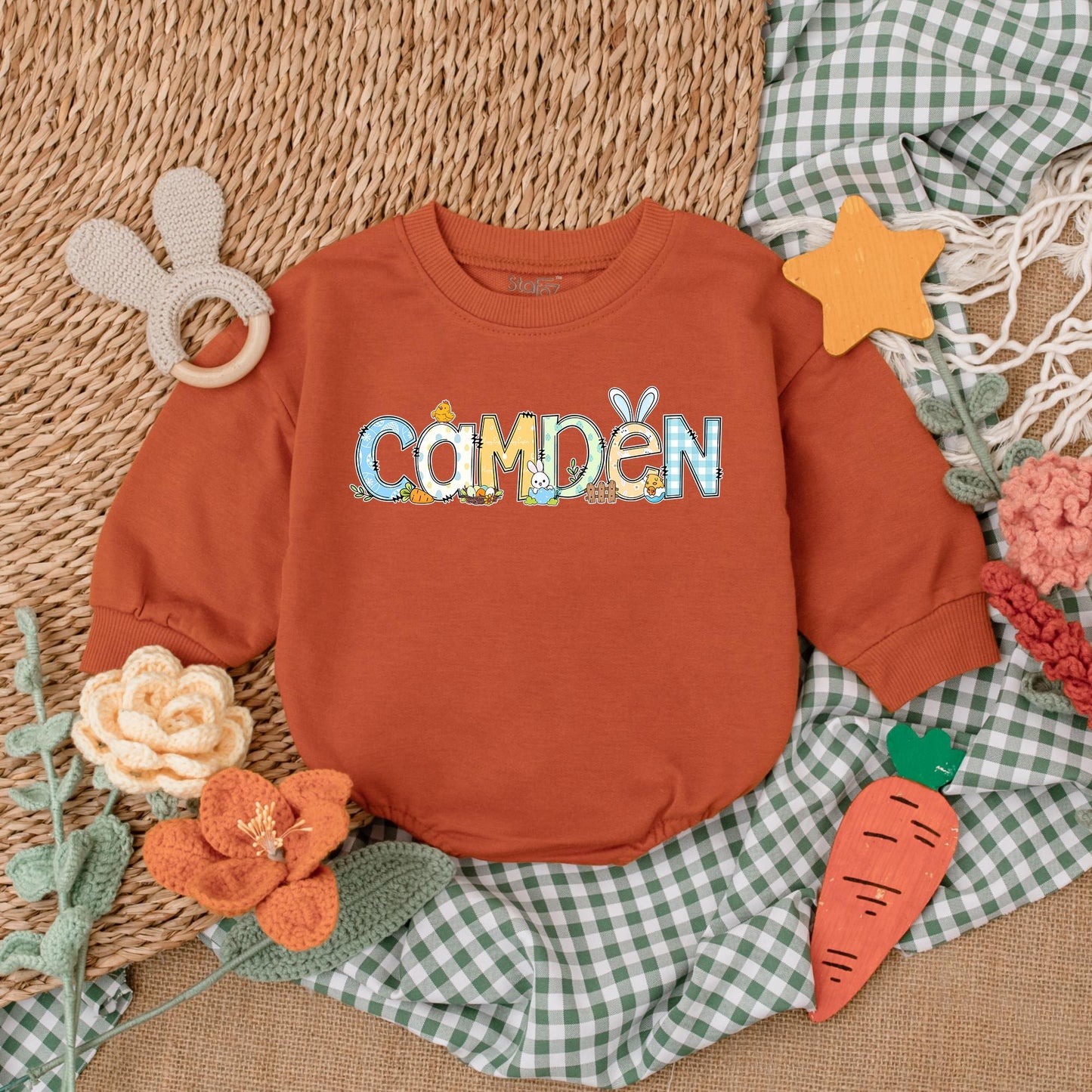Personalized Easter Baby Boy Romper Custom My First Easter Outfit Bubble Bodysuit Cute Bunny Gift