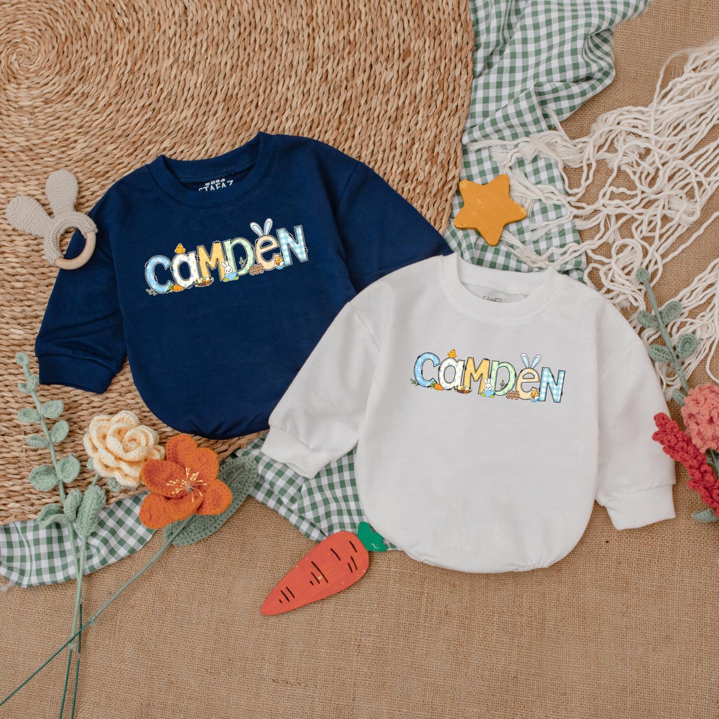 Personalized Easter Baby Boy Romper Custom My First Easter Outfit Bubble Bodysuit Cute Bunny Gift