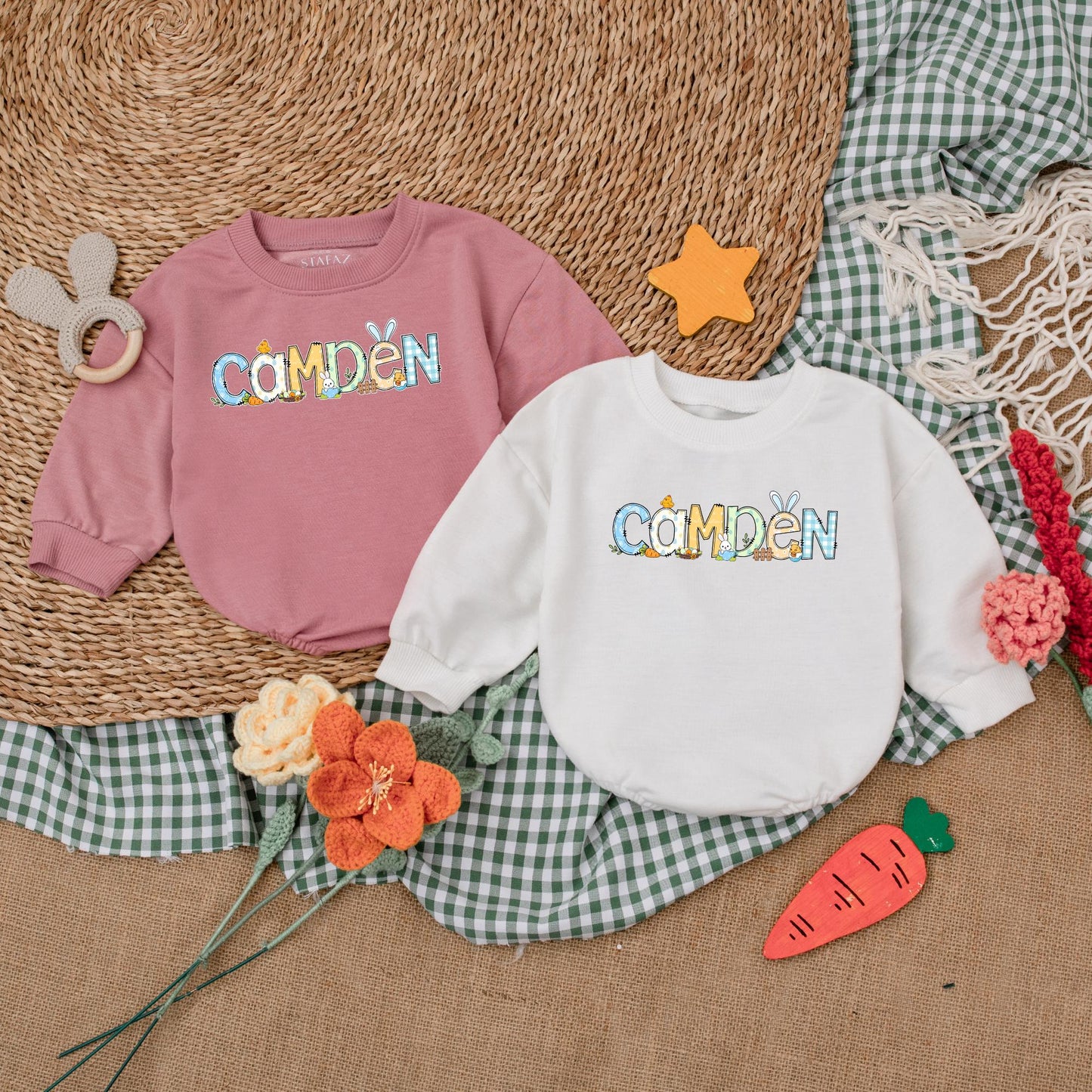 Personalized Easter Baby Boy Romper Custom My First Easter Outfit Bubble Bodysuit Cute Bunny Gift
