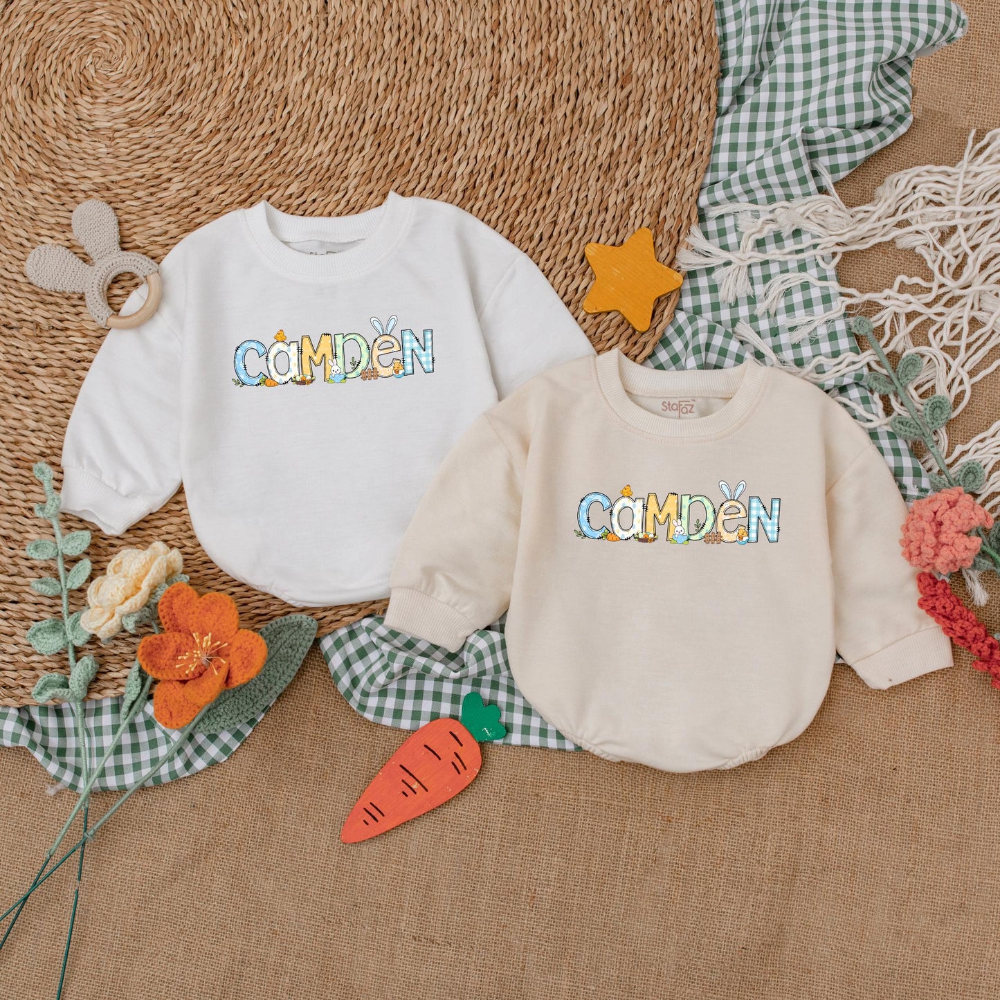 Personalized Easter Baby Boy Romper Custom My First Easter Outfit Bubble Bodysuit Cute Bunny Gift