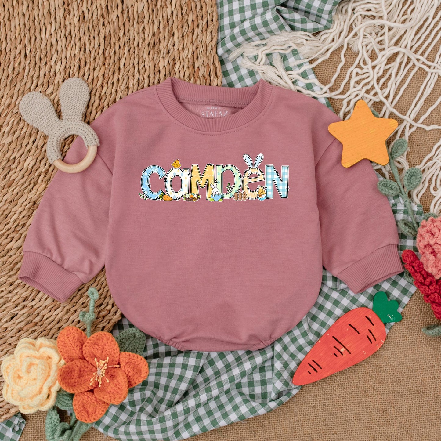 Personalized Easter Baby Boy Romper Custom My First Easter Outfit Bubble Bodysuit Cute Bunny Gift