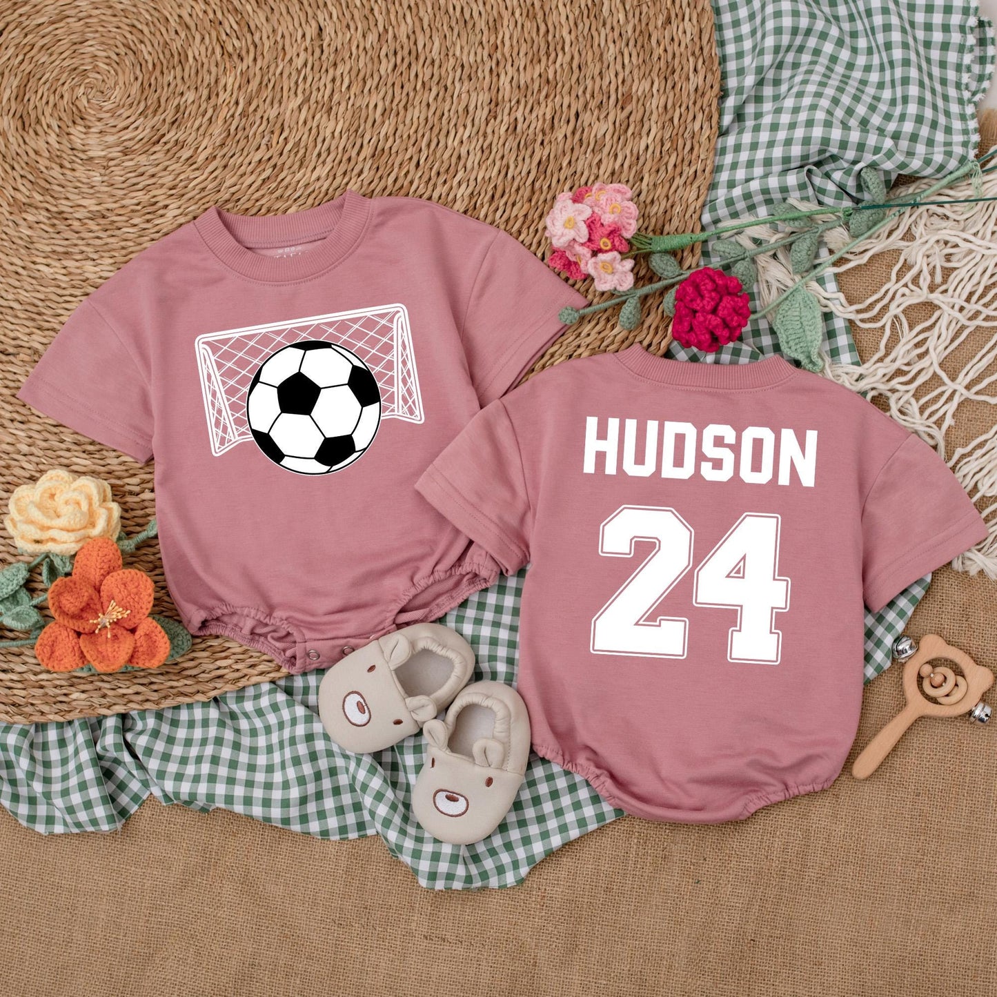 Personalized Soccer Baby Romper Watching Soccer with Daddy Gameday Outfit Cute Soccer Lover Gift for Father's Day