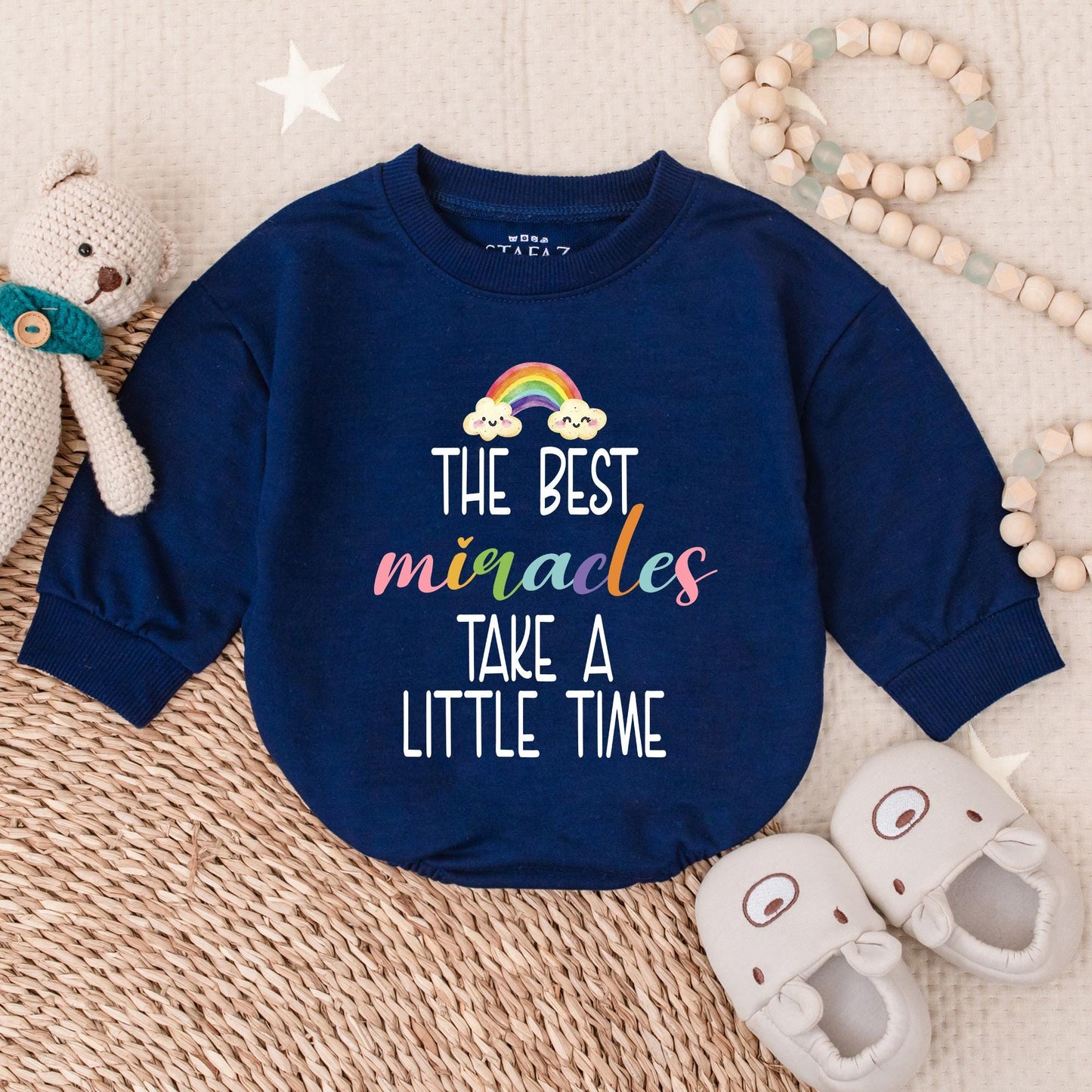 The Best Miracles Take Time Rainbow Baby Bubble Romper Newborn Gift Mother's Day Shower Gift Cute Baby Clothes First Mother's Day