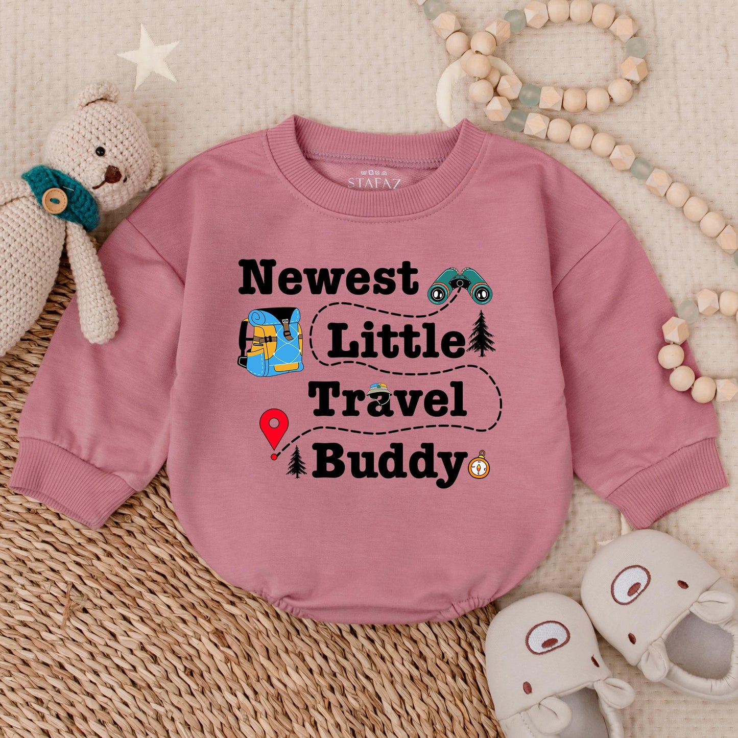 Little Travel Buddy Bubble Romper Adventure Baby Shower Gift Outdoor Explorer Outfit for New Moms & Traveling Parents