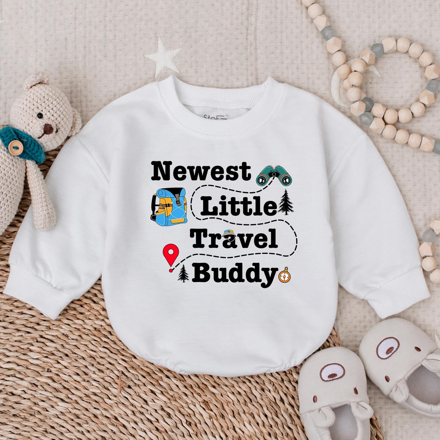 Little Travel Buddy Bubble Romper Adventure Baby Shower Gift Outdoor Explorer Outfit for New Moms & Traveling Parents