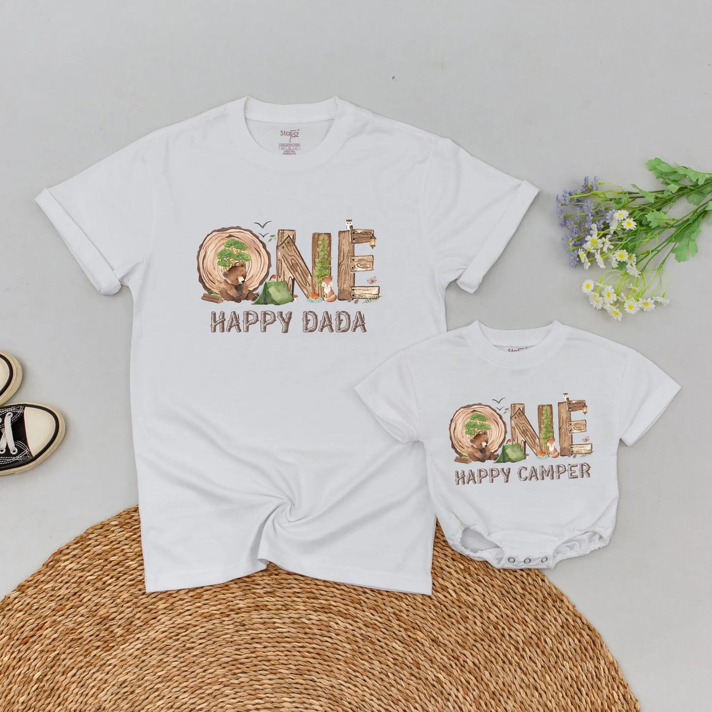Personalized One Happy Camper Family T-Shirts - 1st Birthday Camping Outfit Boy/Girl, Happy Camper Tees, Camp Party