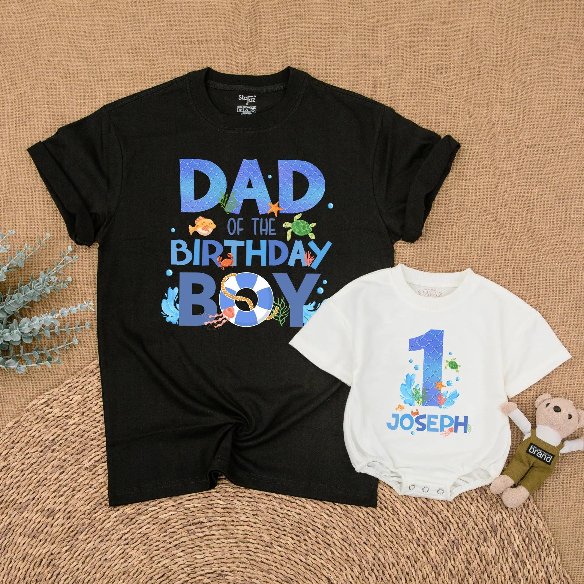Matching Family Ocean Animals First Birthday Shirts for Baby Boy Whale Oneder the Sea Party Theme Outfit Summer Celebration Gift