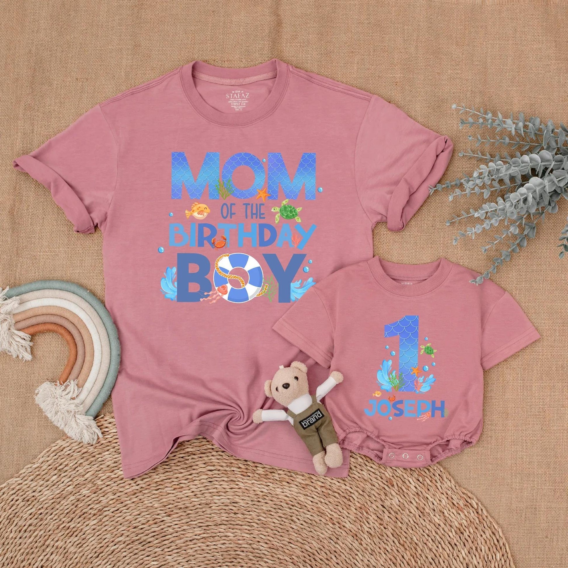 Matching Family Ocean Animals First Birthday Shirts for Baby Boy Whale Oneder the Sea Party Theme Outfit Summer Celebration Gift
