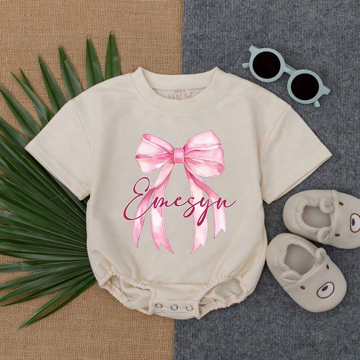 Personalized Baby Girl Name Bow Bubble Romper T Shirt Outfit Infant Clothes Birthday Baby Shower Gift Idea Toddler Bodysuit