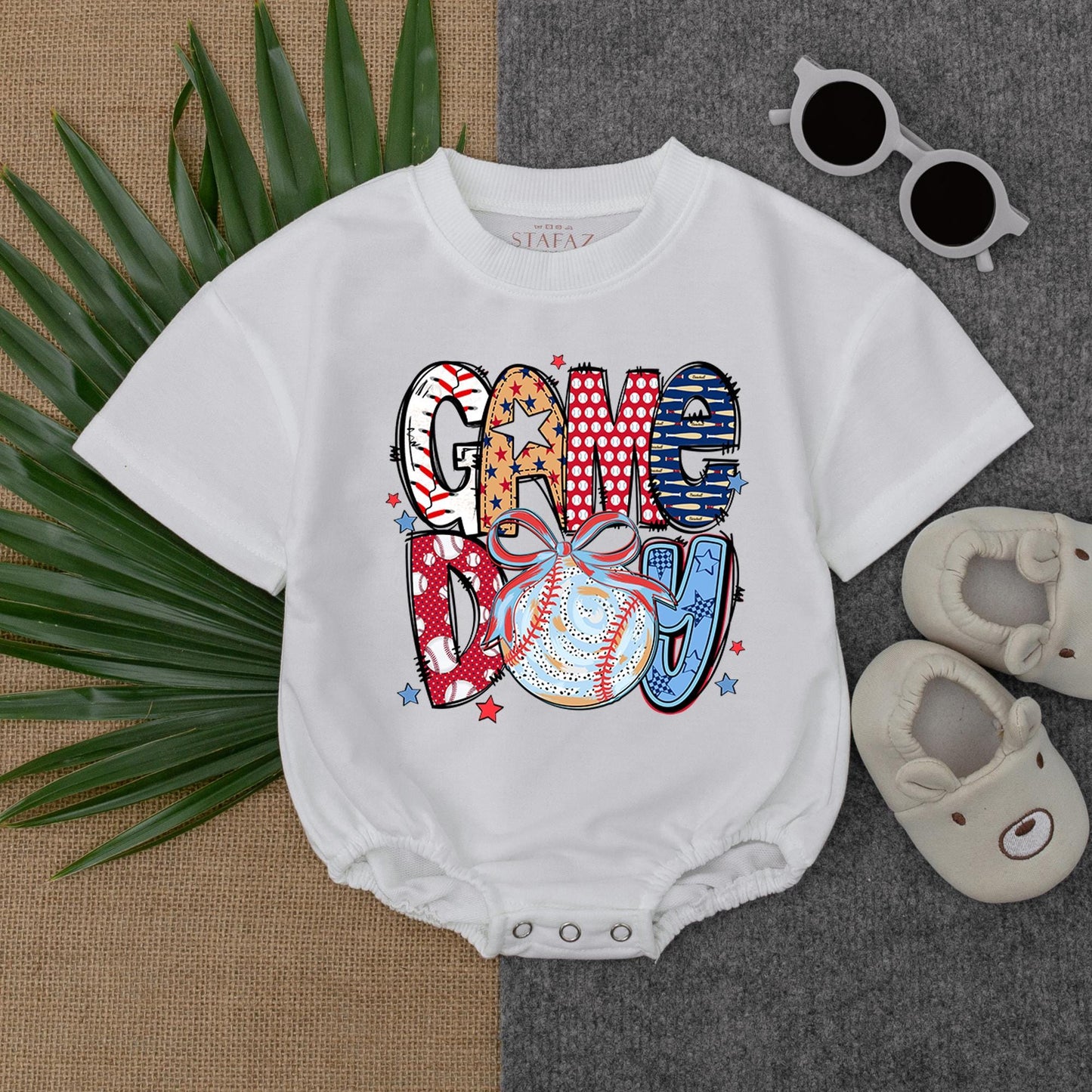 Game Day Baseball Brushstroke Romper Newborn Baby Girl Gift - Baseball Lover Tee Custom Name Birthday Outfit Shower