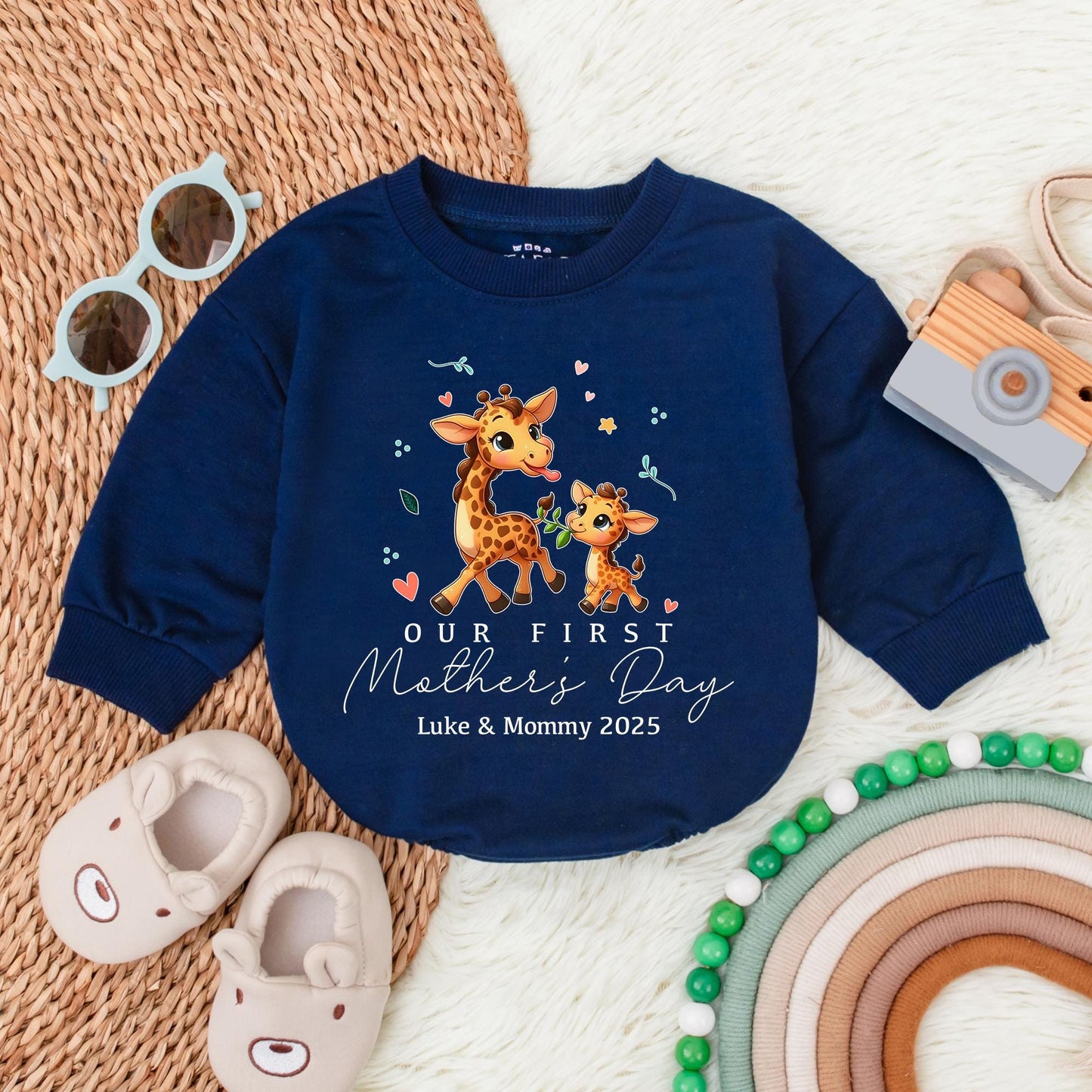 Personalized 1st Mother's Day Bubble Romper for Baby Boy - Best Mom Ever Bodysuit, New Mom Gift, Baby Shower Present