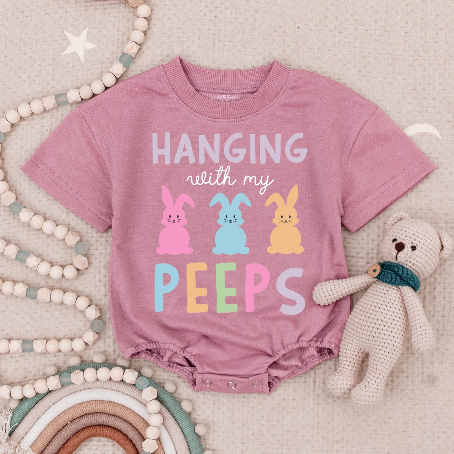 Hanging with My Peeps Baby Romper Easter Outfit, Pastel Bunny Baby Clothes for Girls & Boys, Easter Gift Newborn Bodysuit